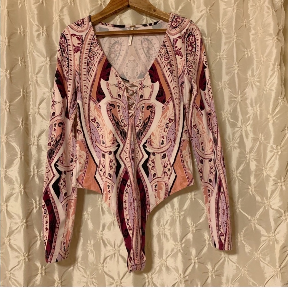 Free People Pick a Place Bodysuit Top Pink Purple Long Sleeve - Picture 2 of 15